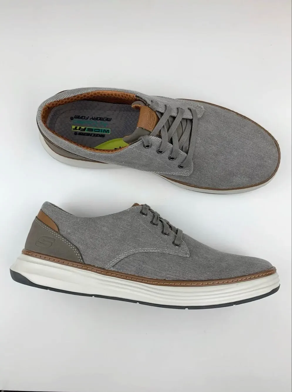 Skechers Moreno Ederson Canvas Oxford Shoes Comfort Taupe Grey Men's 11.5 Wide